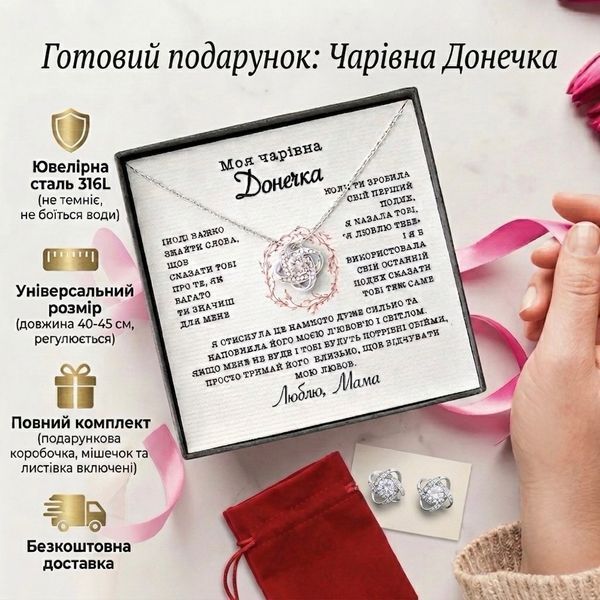 Подарунок для дочки-біжутерне намисто з індивідуальною вітальною карткою повідомлення 0002 фото
